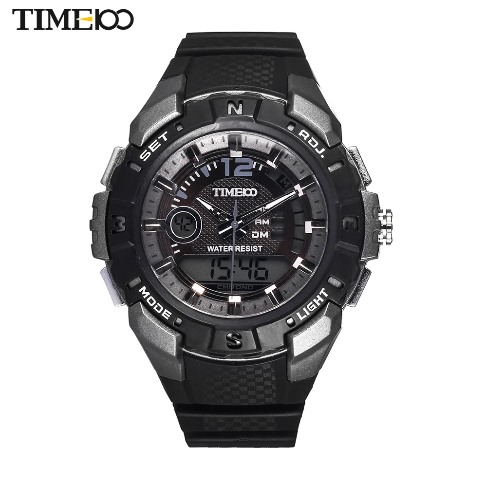 TIME100 мужские часы Многофункциональный Двойной Время Спортивные Часы Черный