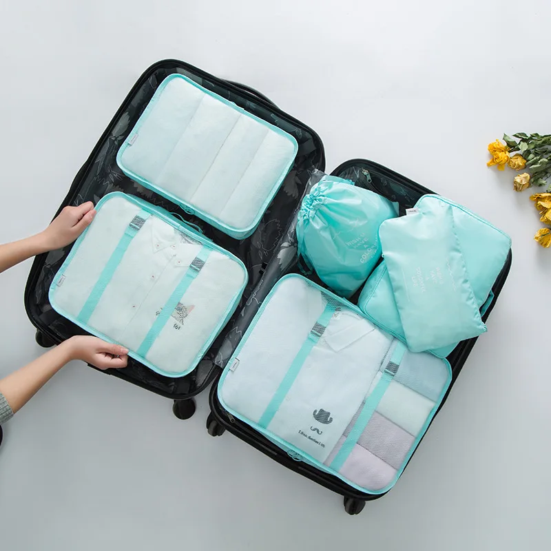 Light blue Ruputin 6 шт./компл. Водонепроницаемый Чемодан органайзер для поездок производства мешка для сбора пыли большой для Для мужчин Для женщин Многофункциональный нижнее белье отделка Аксессуары для путешествий - Цвет: Light blue