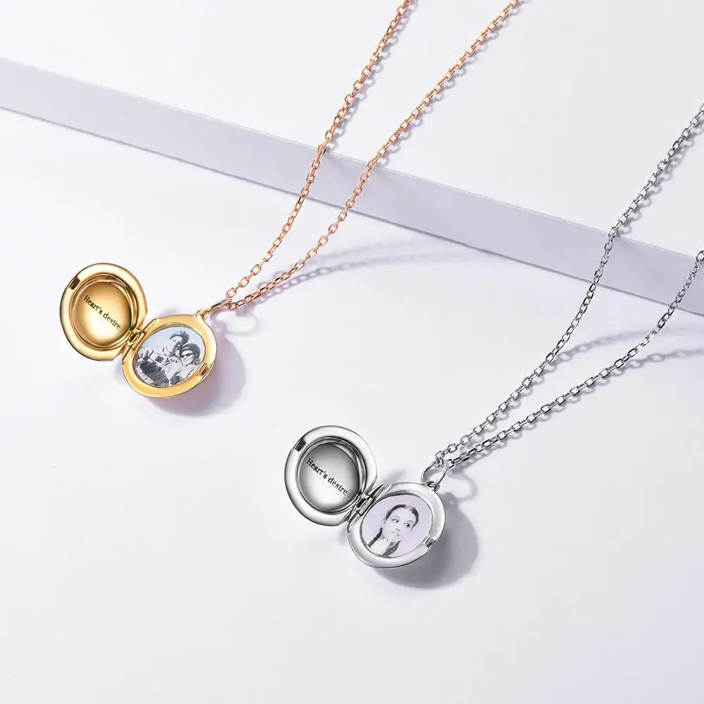 SILVERCUTE на заказ круглый ожерелье с медальоном фото выгравированы стерлингового