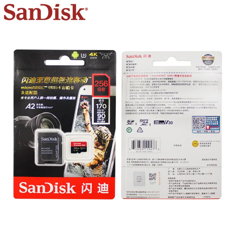 SanDisk Extreme PRO Micro SD Card 64GB 128GB 256GB A2 Flash Memory Cards High Speed up to 170MB/s microSDXC V30 U3 TF Cards
SanDisk Extreme PRO Micro SD Card 64GB 128GB 256GB A2 Flash Memory Cards High Speed up to 170MB/s microSDXC V30 U3 TF Cards