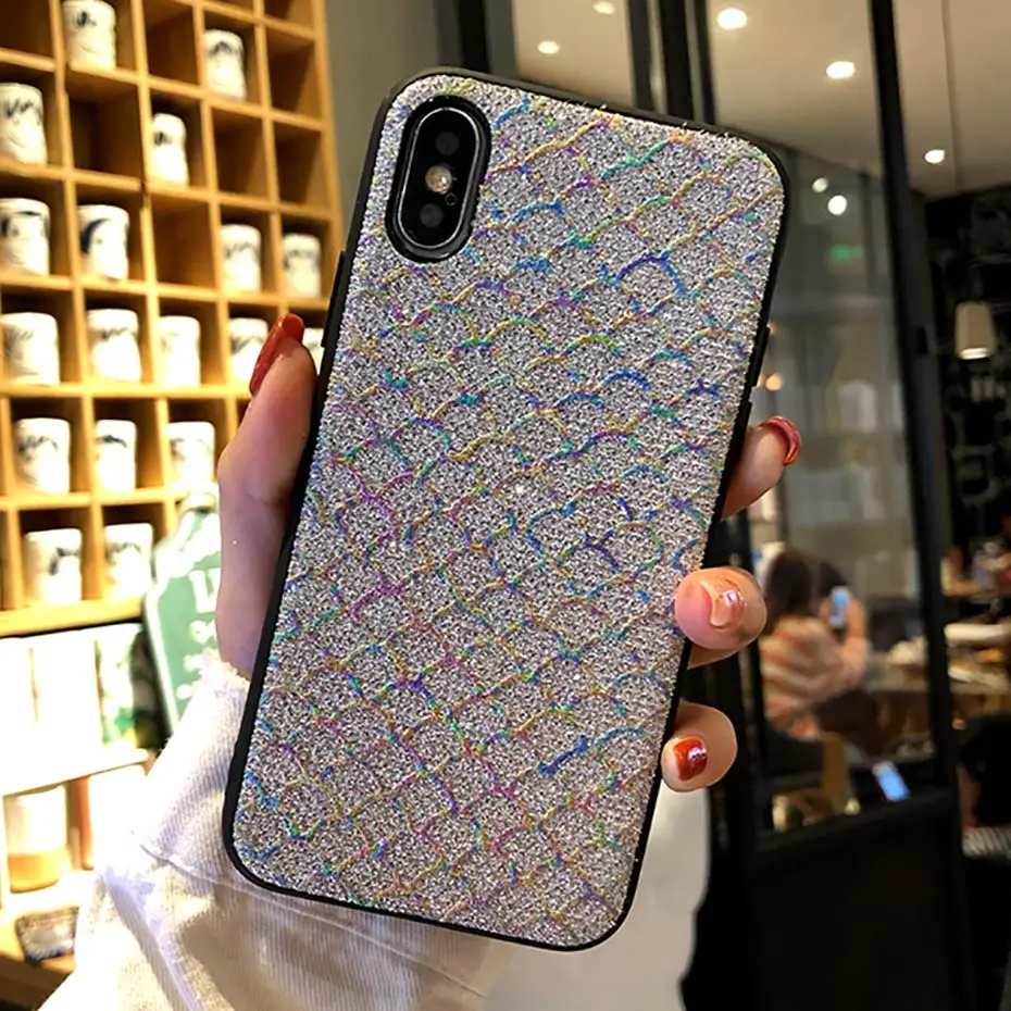 Рыбьей чешуи Роскошный чехол для телефона iPhone 7 8 6 6s плюс х блеск задняя крышка
