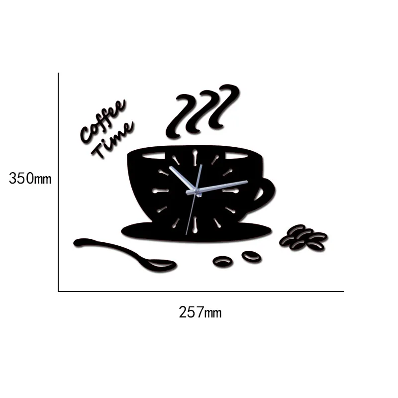 Fashion home decoration 3d acrylic mirror wall clocks modern living room still life clock quartz needle watch coffee cup | Дом и сад