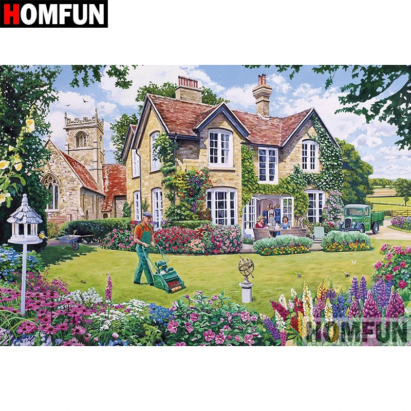 

HOMFUN 5D DIY Diamond Painting Full Square/Round Drill "House garden" Embroidery Cross Stitch gift Home Decor Gift A08294