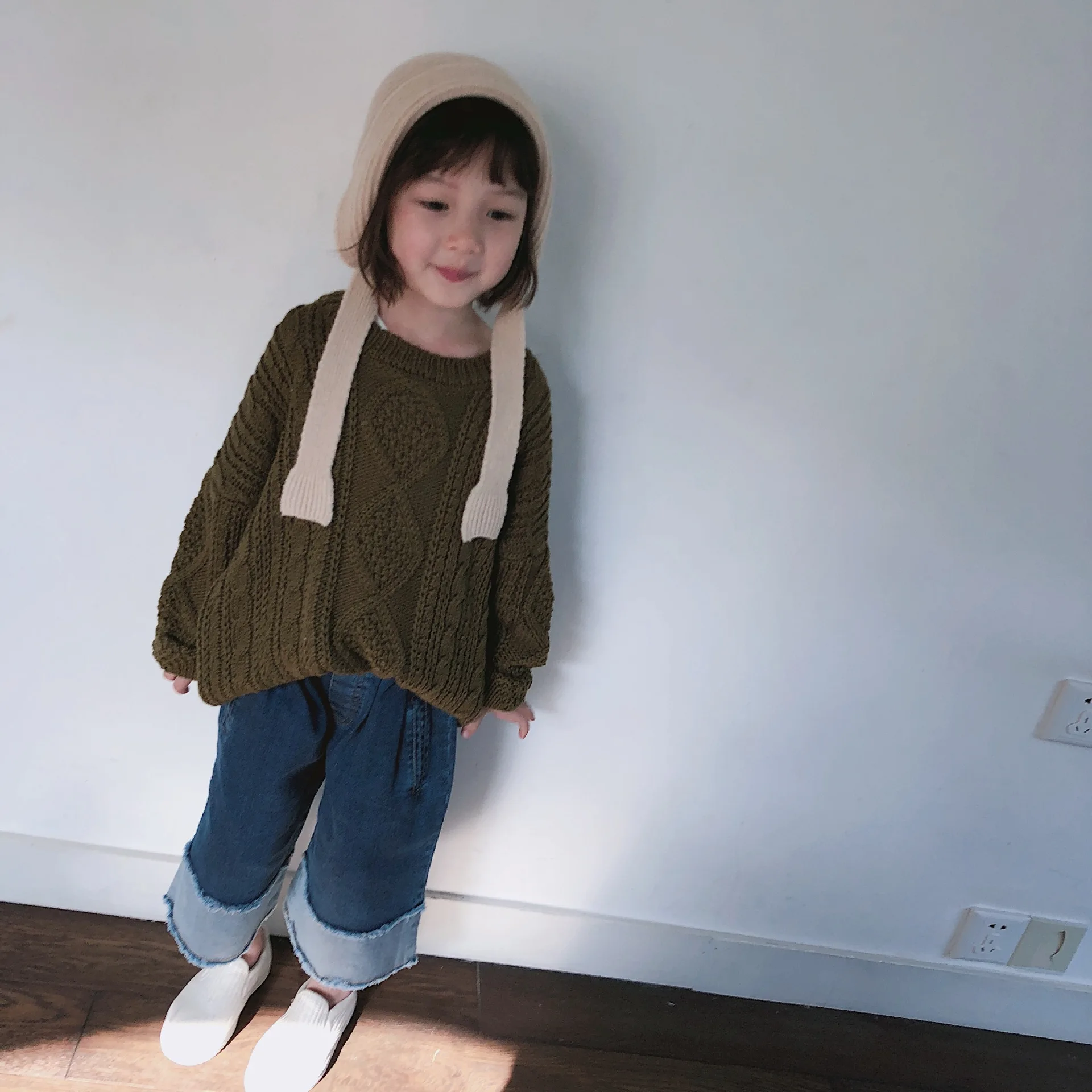 Осень зима 2018 детские свитера для девочек корейская мода детская одежда