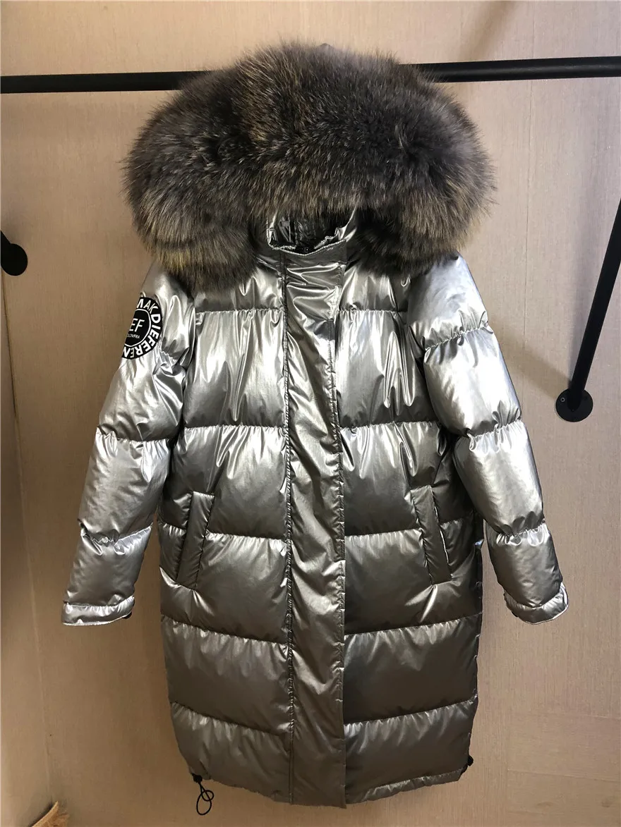 Женские зимние пуховики с воротником из меха енота,, Длинные куртки, модная яркая с капюшоном, парка, пуховик, женская верхняя одежда, теплая