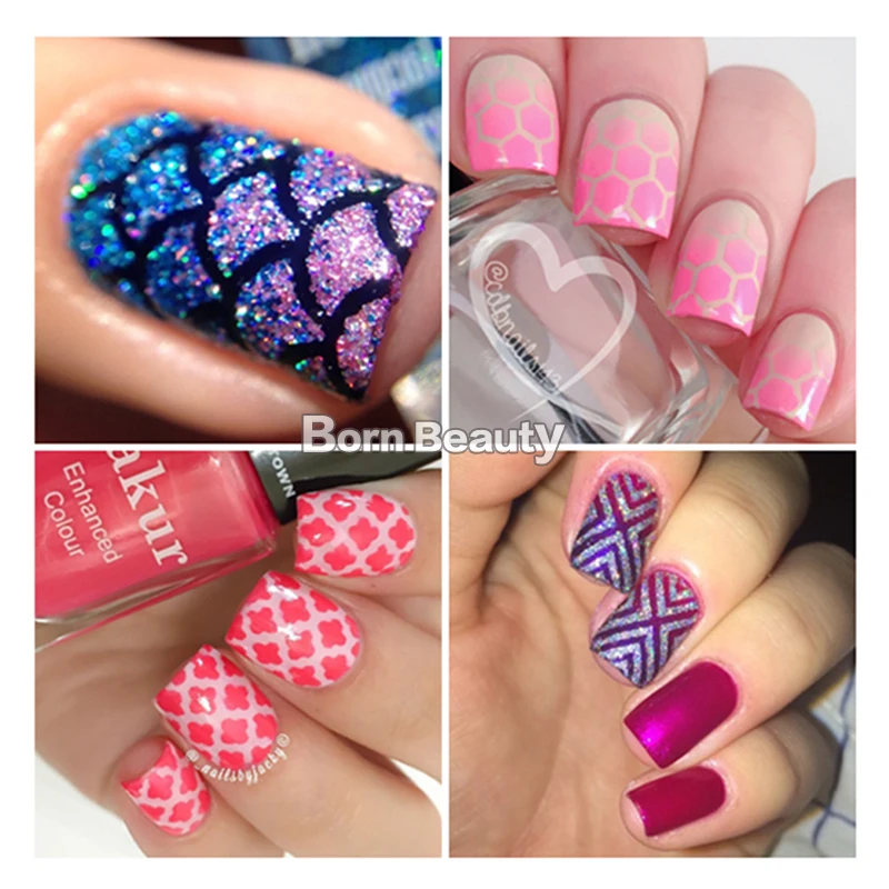 1sheet Silver Hollow Nail Art Template Stencil Stickers Fish Scale Vinyls Image Polish Design Guide Manicure Tools | Красота и