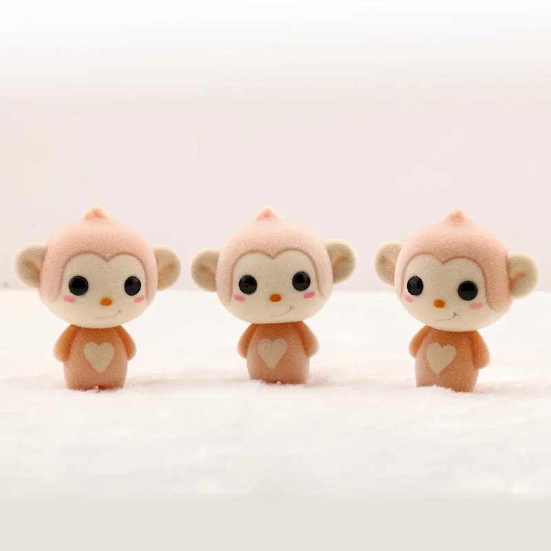 Cute Furry Monkey Flocking Dolls Toy Mini Animals Toys Car Home Decoration Chinese Zodiac for Kid Gift Figures | Игрушки и хобби