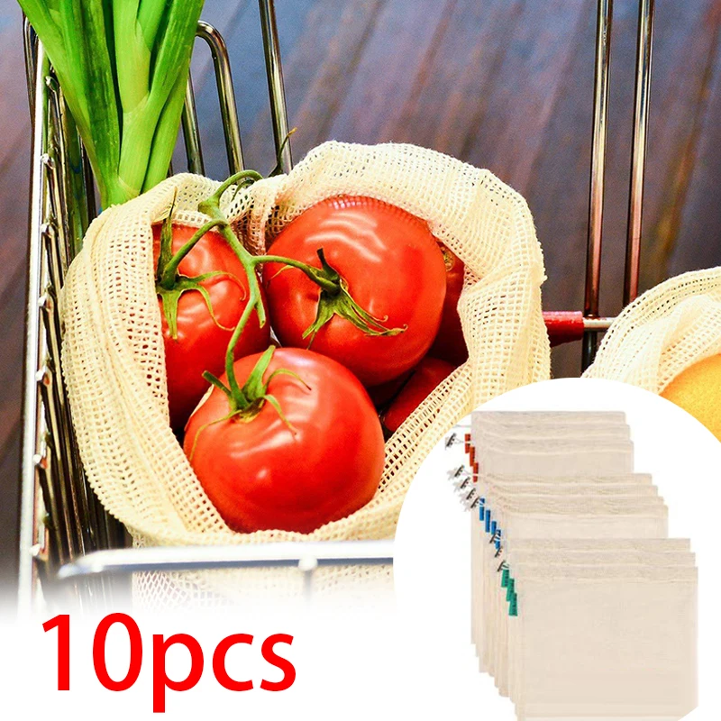 Многоразовые сумки из хлопчатобумажной сетки для производства продуктов, для хранения фруктов, для покупок, сумки для овощей, аксессуары для дома, кухни с Кулиской