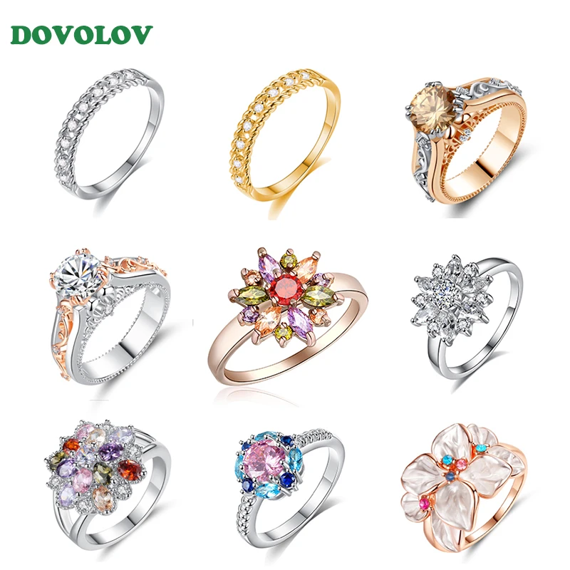 Модные блестящие циркониевые свадебные кольца Dovolov для женщин роскошные