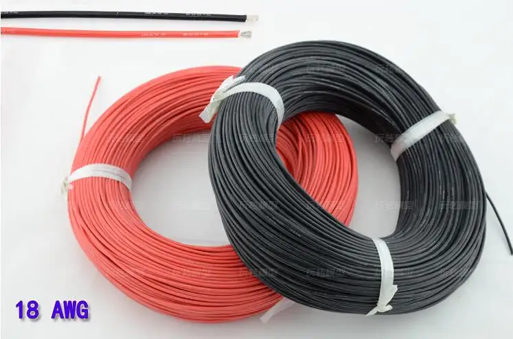 18 AWG 1 м силиконовый провод 8/10/12/14/16/18/20/22/24/26 AWG черный, красный Жаростойкий Мягкие силиконовые Силикагель кабель SR провода гибкий многожильный - Цвет: 18 AWG