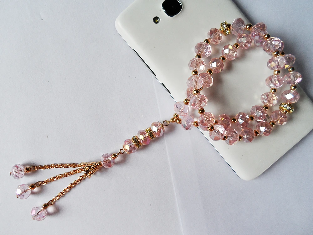 Недорогой оптовый розовый кристаллический мусульманский четки двухслойный