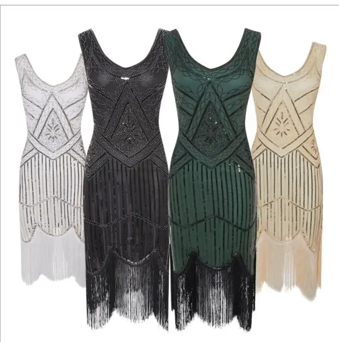 XS XXL, новинка, женское платье с хлопушкой, костюм Гэтсби 20 s, платья с бахромой и пайетками, коктейльное вечернее платье, vestidos
