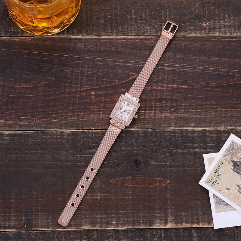 

Women Watches Modern Fashion Rose Gold Stainless Steel Square Wristwatch Rhinestone Quartz Watch Luxury Ladies Dress Clock #c