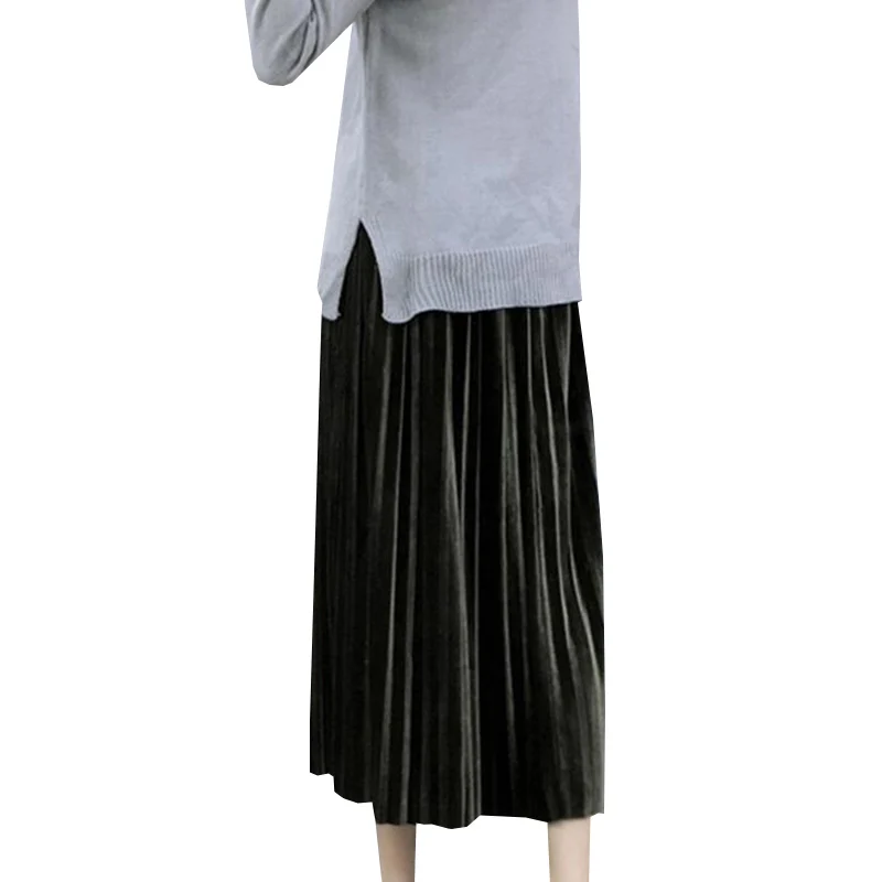 Женская Вельветовая юбка длинная Плиссированная средней длины с высокой талией