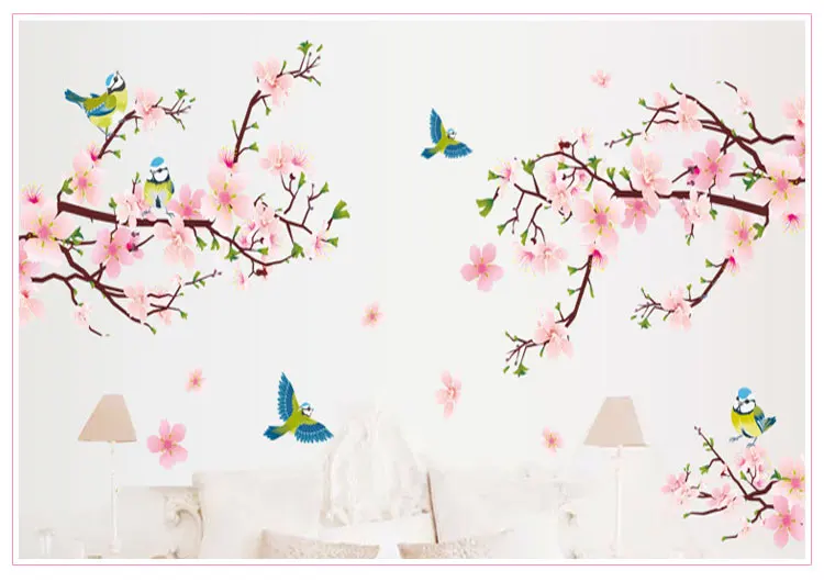 Романтический Peach Blossom и Ласточка ПВХ Съемный номер этикета Книги по искусству DIY настенные Стикеры Домашний Декор Лидер продаж Популярные наклейки
