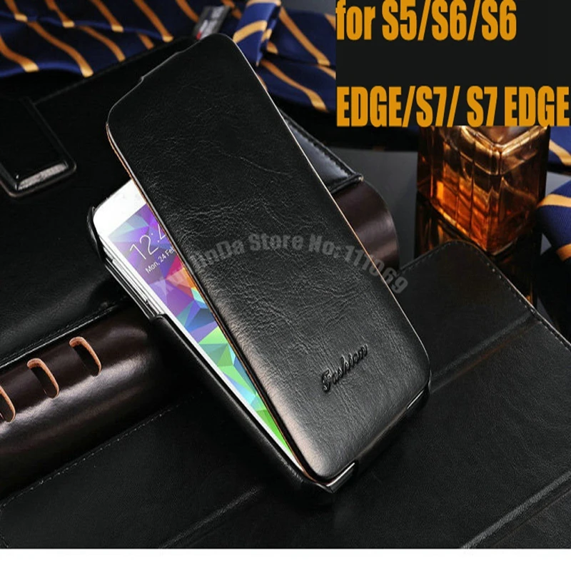 Funda de piel aut&eacute;ntica con tapa Vertical para Samsung Galaxy S5, S6, S6 Edge, S7, ranura para tarjeta, 50 unidades-2