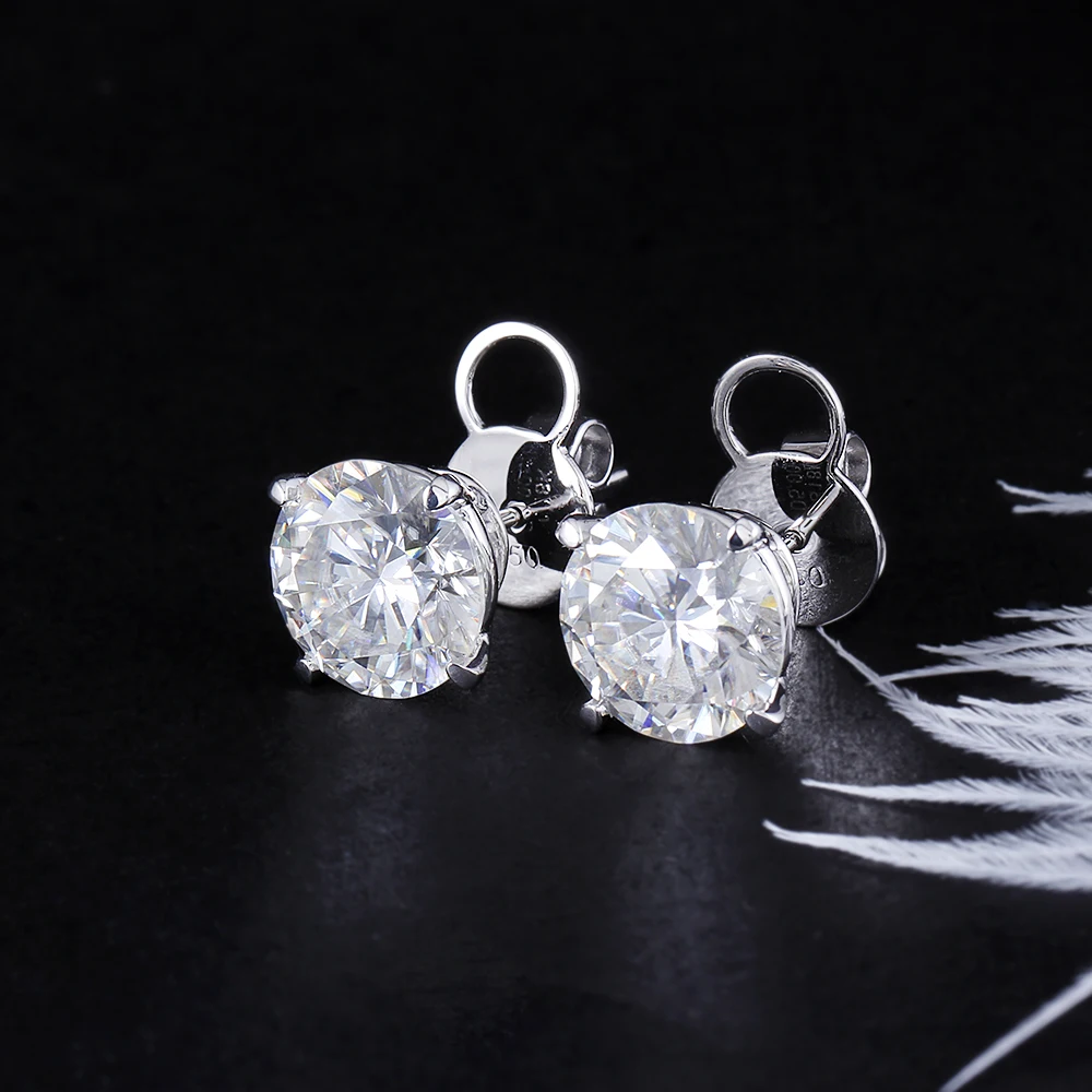 Серьги гвоздики с муасанитом Transgems большие размеры 18K 750 белые золотые 8CTW 4CT 10 мм