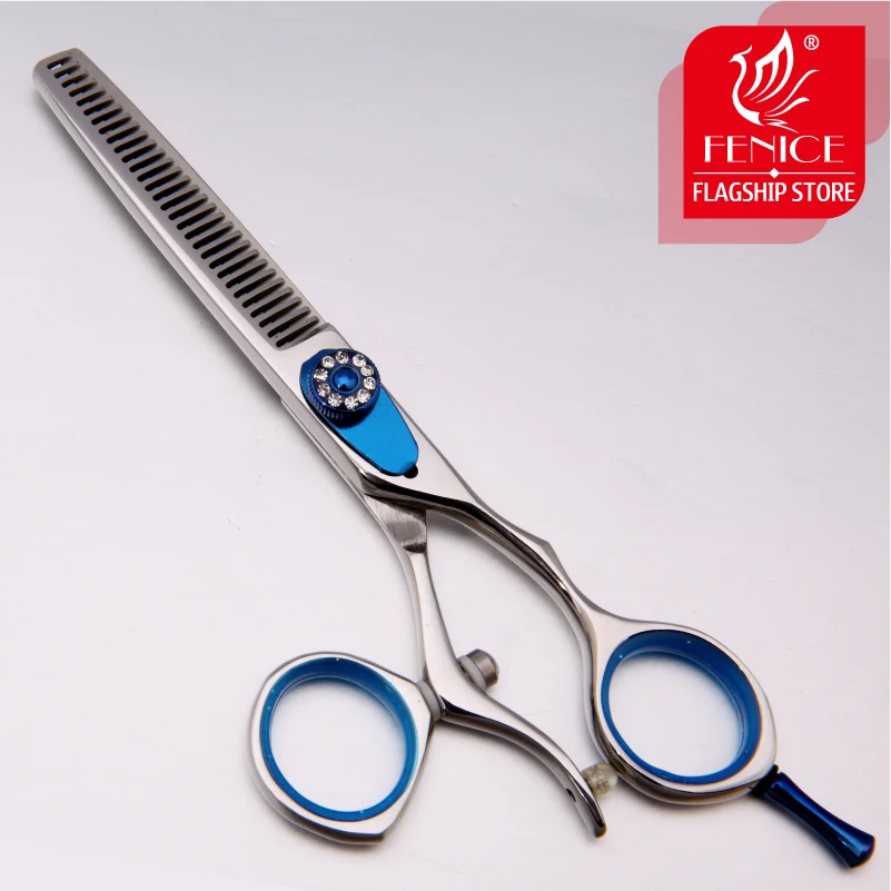 

Профессиональные ножницы для филировки Fenice, 5,5 дюйма, 6 дюймов, Япония, 440C, 360 градусов, двойная поворотная ручка, синий винт