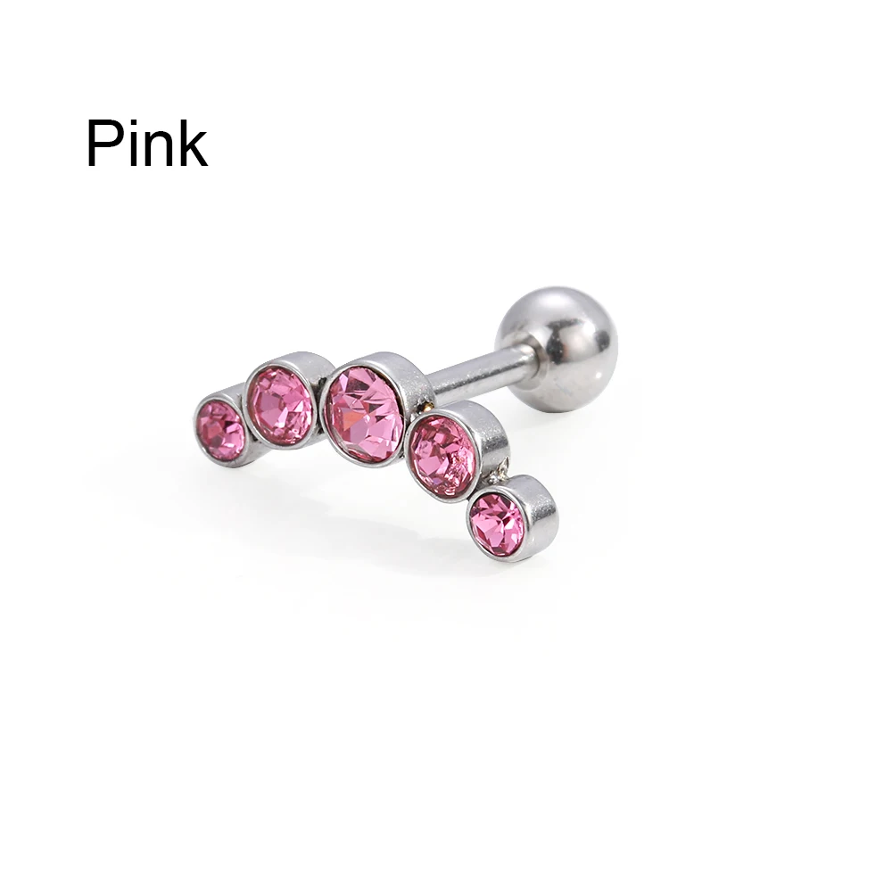 pink 1 шт. хрящевая спираль Tragus серьги-гвоздики для ногтей из нержавеющей стали пирсинг кристалл аксессуары для украшения тела подарки для женщин - Окраска металла: pink