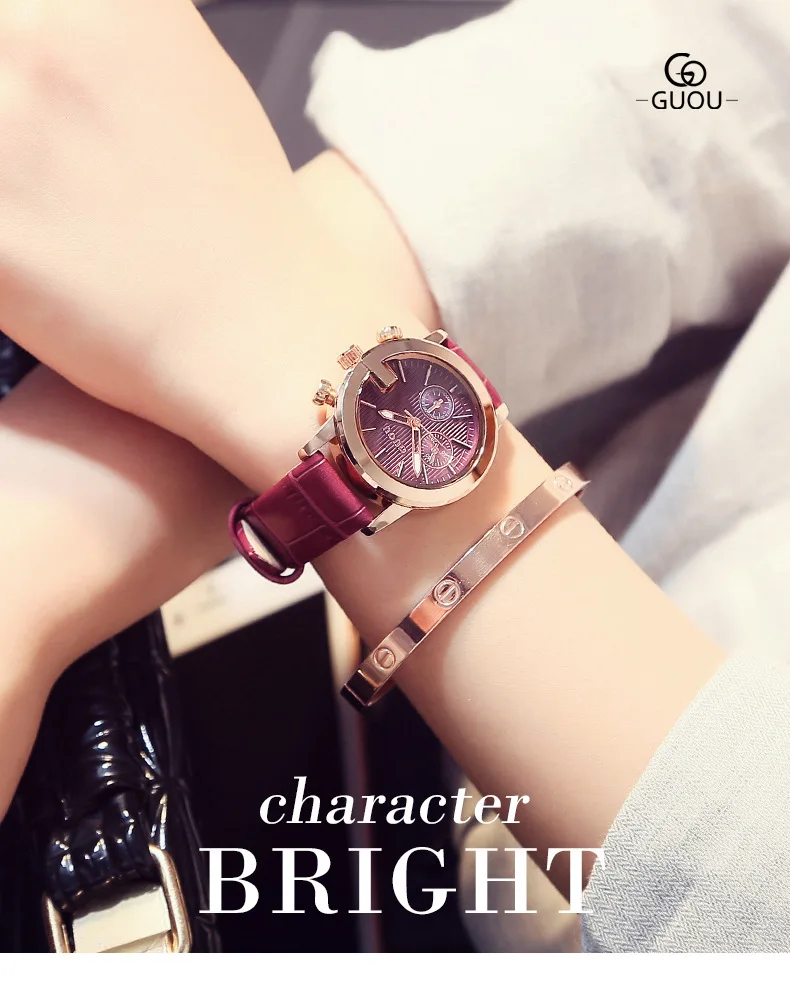 Новая мода GUOU золото известный бренд стиль первый слой кожаный ремешок кварцевые