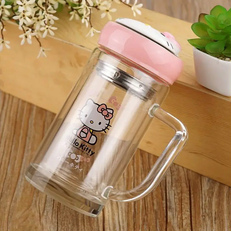 Милая бутылка для питья hello kitty, прозрачная чашка для воды, молока, Kawaii, чашка для чая, для заварки чая, фруктовый заварочный фильтр для путешествий и кофе
