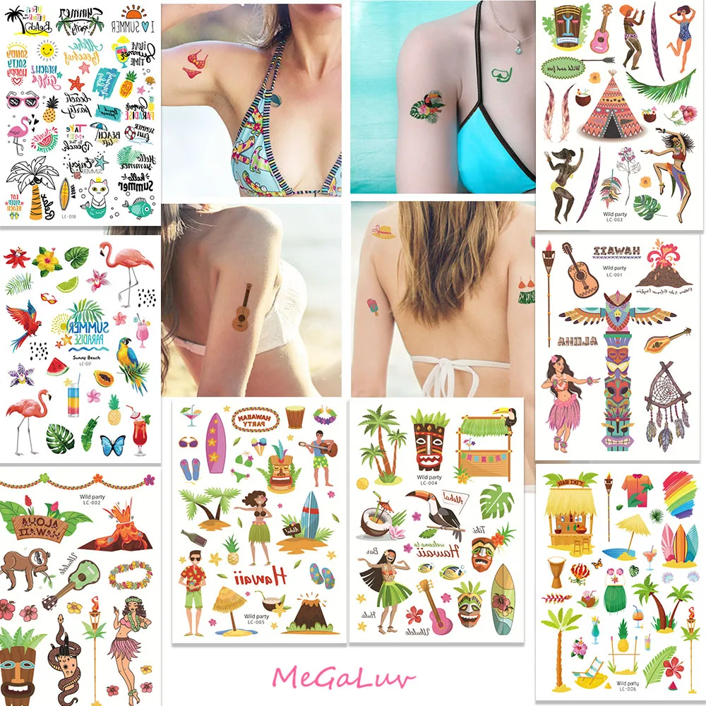 Гавайские пляжные вечерние тату наклейки водонепроницаемые временная татуировка летние тропические