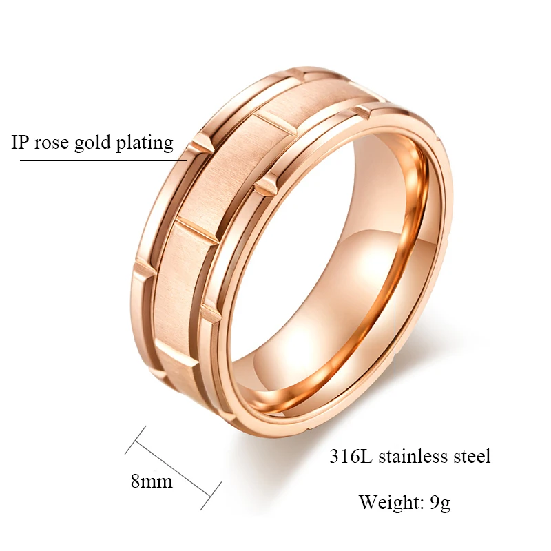 Мужское кольцо из титана черное розовое золотое Серебряное обручальное с