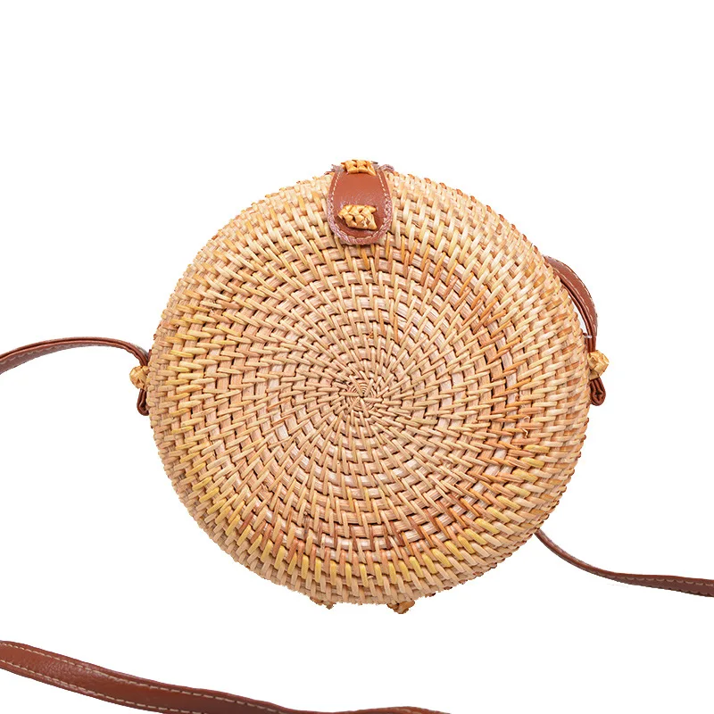 

Vintage Handmade Rattan Woven Shoulder Bags PU Leather Straps Bow Hasp Holiday Beach Crossbody Bag Messengers Women Handbag