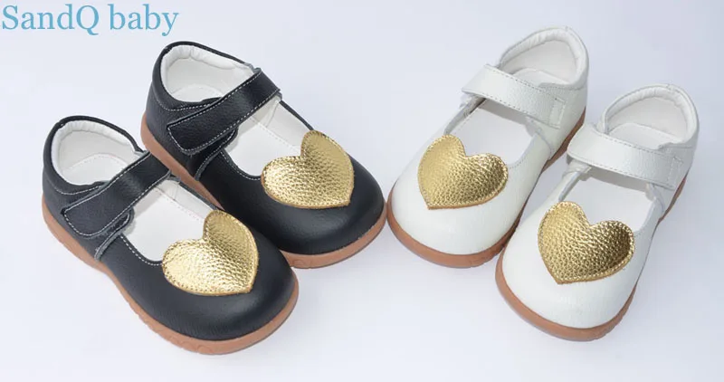 Туфли для девочек черные туфли мэри джейн из натуральной кожи с золотым сердцем