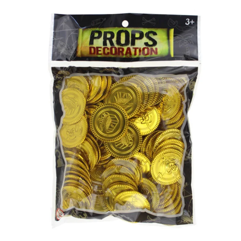 100Pcs Gold Coins Pirate Treasure Game Halloween Play Money Pirate Party Props Kids Children Party Christmas Decoration Supplies