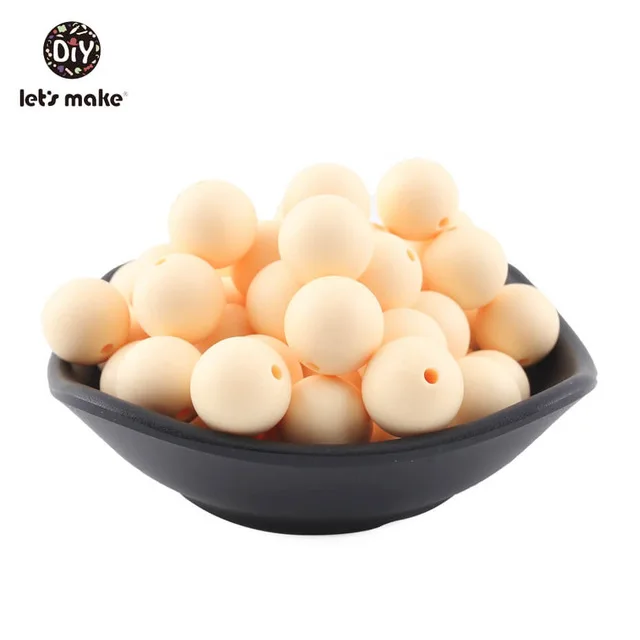 Cream Beads Let's Make 10 шт. 15 мм Детские Силиконовые Прорезыватели, бусины-прорезыватели, сенсорная игрушка для прорезывания зубов, интерактивные игрушки, DIY ювелирные изделия, кулон для кормления - Цвет: Cream Beads