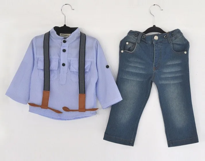 

New Boys Fashion Handsome Stripes Suits Long Sleeves Shirt+Jeans For 2-7 Yrs Children's Gentleman Clothing Set