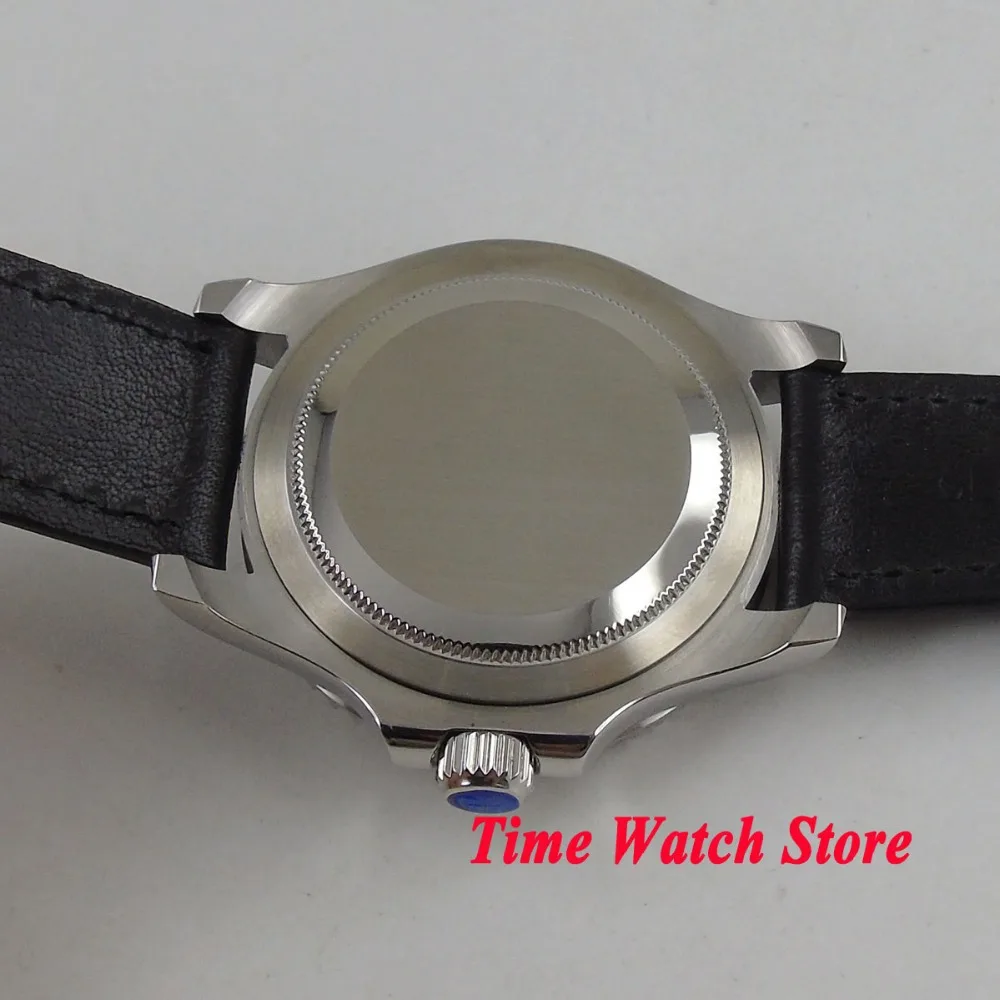 41 мм часы Parnis белый циферблат сапфировое стекло светящийся керамический ободок