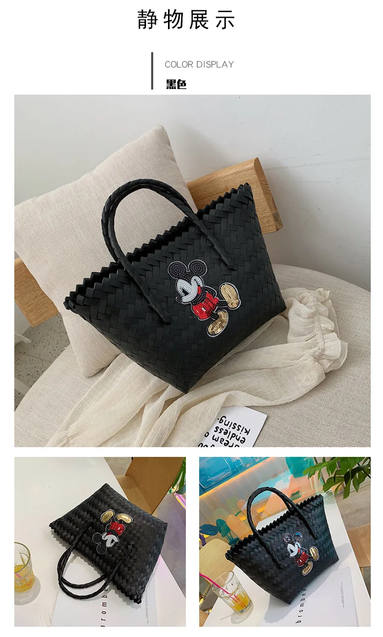 Disney Микки Маус дамская сумка с героями мультфильмов женская сумка большой вместимости Женская тканая сумка модная ручная дорожная пляжная сумка