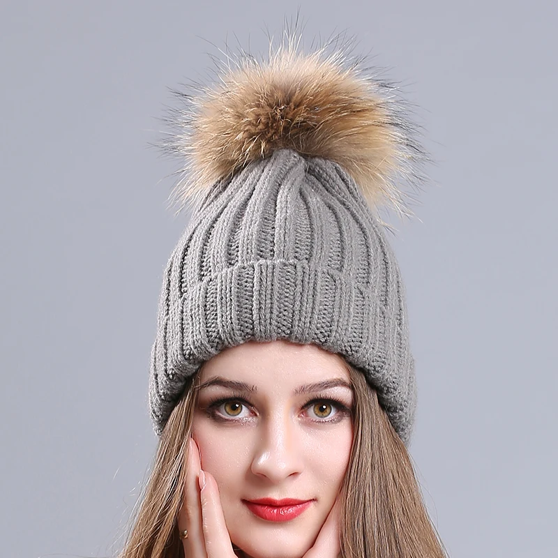 Russianknitted Кепки блестящими стразами женские головные уборы Skullies Beanies cap Top помпоном