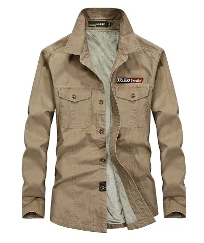 Хаки AFS JEEP camisa masculina Модная рубашка плотная теплая рубашка с мехом рубашка с длинным рукавом брендовая Повседневная рубашка карго - Цвет: Хаки