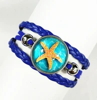 1pc 6 design new spring and summer styles blue ocean shell fish charm bracelet glass hand chain