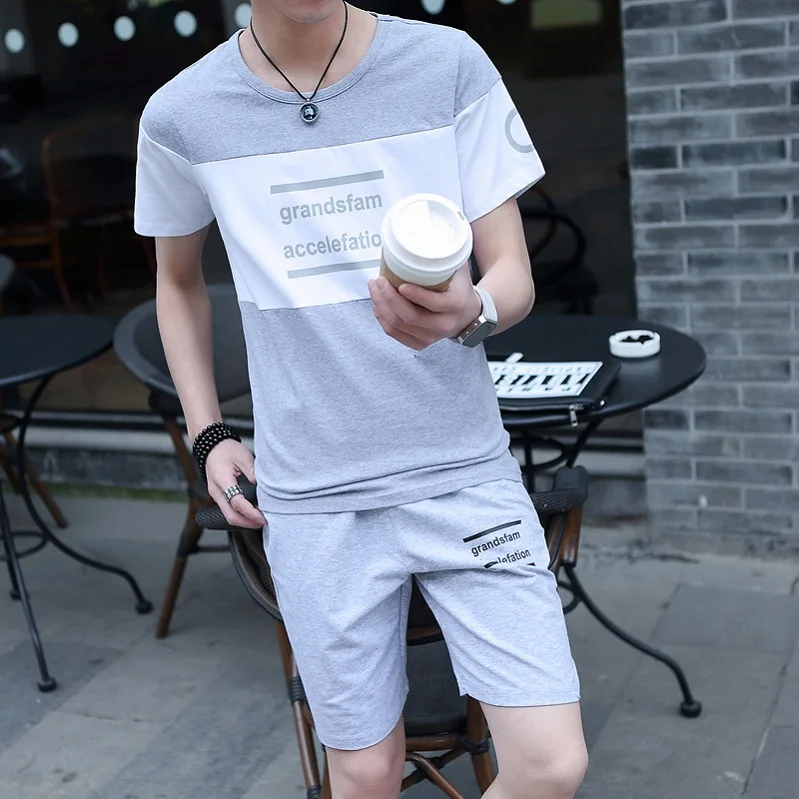 

free shipping survetement casual sets 2016 men summer new cotton T-shirt casual sets Korean Short Sleeve two piece set tracksuit