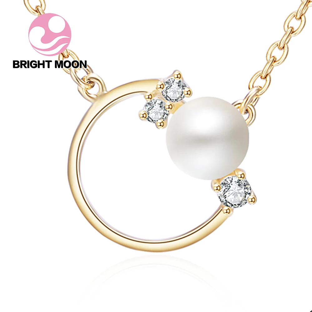 Bright Moon Hollow Circle 925 sterling silver Pearl pendants 100% Freshwater Necklace Jewelry Wedding Accessories | Украшения и
