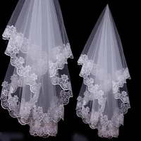 white lace appliques bridal veil voile de mariee one layer wedding accessory 1 5m veu de noiva longo without comb
