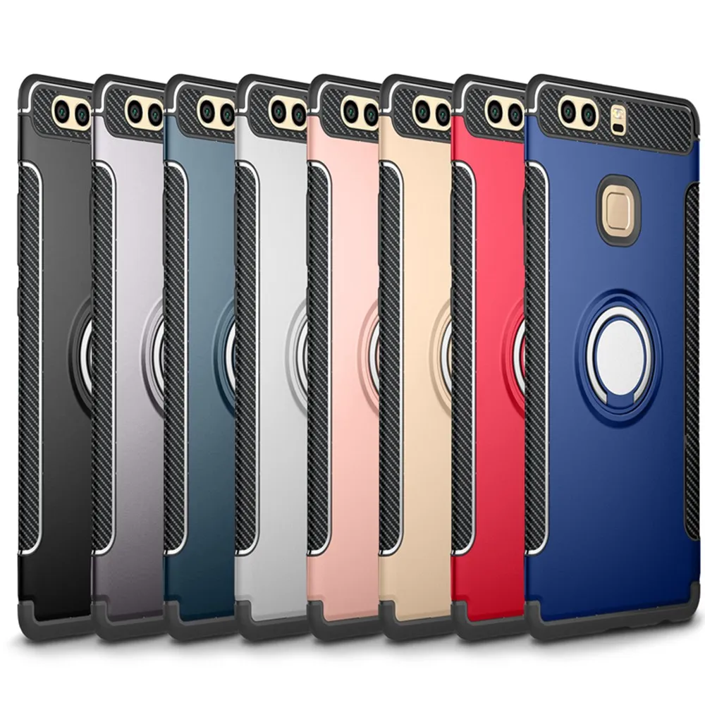 Чехол для Huawei P20 Lite Pro Черный Мягкий силикон Жесткий ПК Кольцевая броня Этюд.