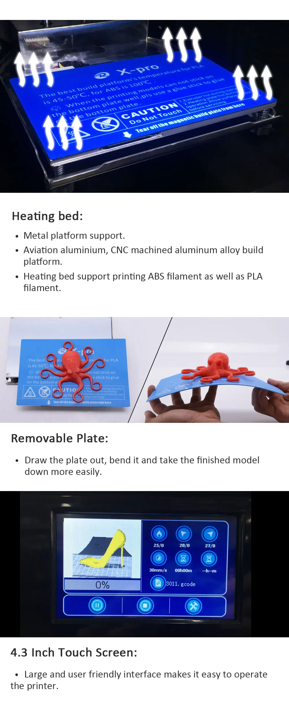 QIDI TECH 3D принтер двойной экструдер 3D принтер X-pro 4,3 дюймов сенсорный экран wifi/lan соединение 200*150*150 мм ABS и PLA TPU