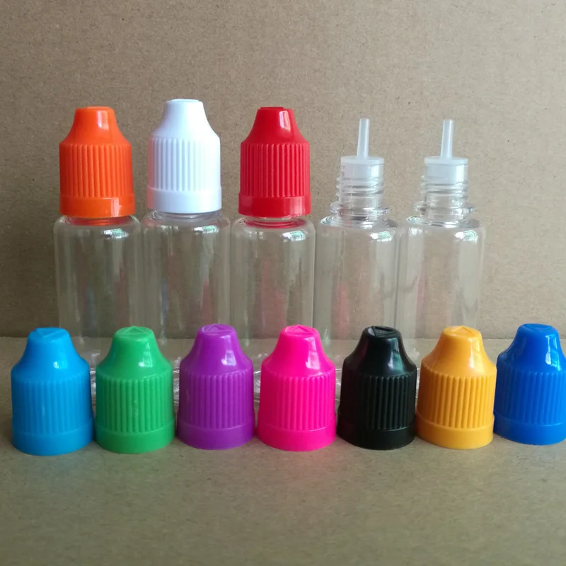 

100 шт./лот, 15 мл прозрачная пустая бутылка для жидкости E, ПЭТ пластиковые бутылки-капельницы с защитой от детей и длинными тонкими наконечниками для лака для ногтей
