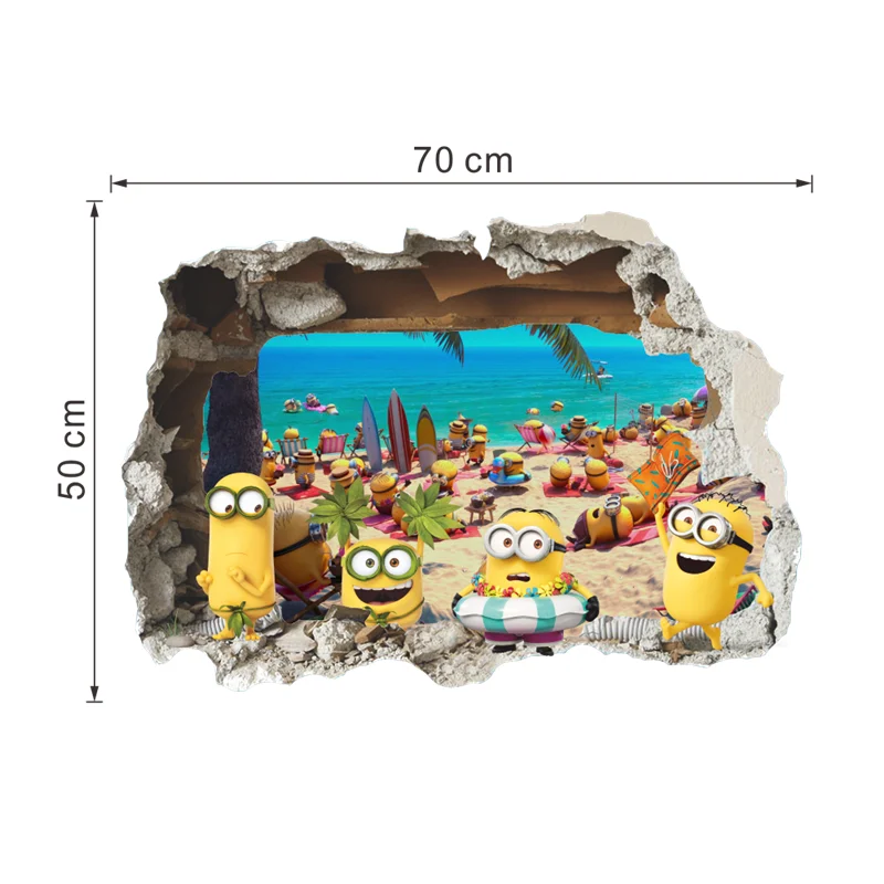

3D Wall Sticker Cute Yellow Boy On Holiday Smashed Window Baby Kids Room Bedroom Decoraton Vinyl Decals Art Mural Poster