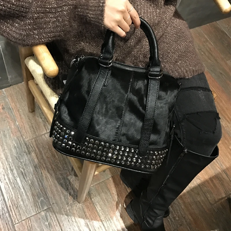 Женский зимний модный набор сумок из конского волоса многофункциональная сумка