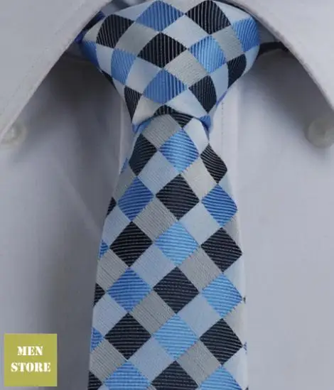 

Blue Gray Black Checker Grid Men Jacquard Woven Skinny Slim Narrow 2.5" Necktie 6.5 cm Neckwear Wedding Party Tie LT088