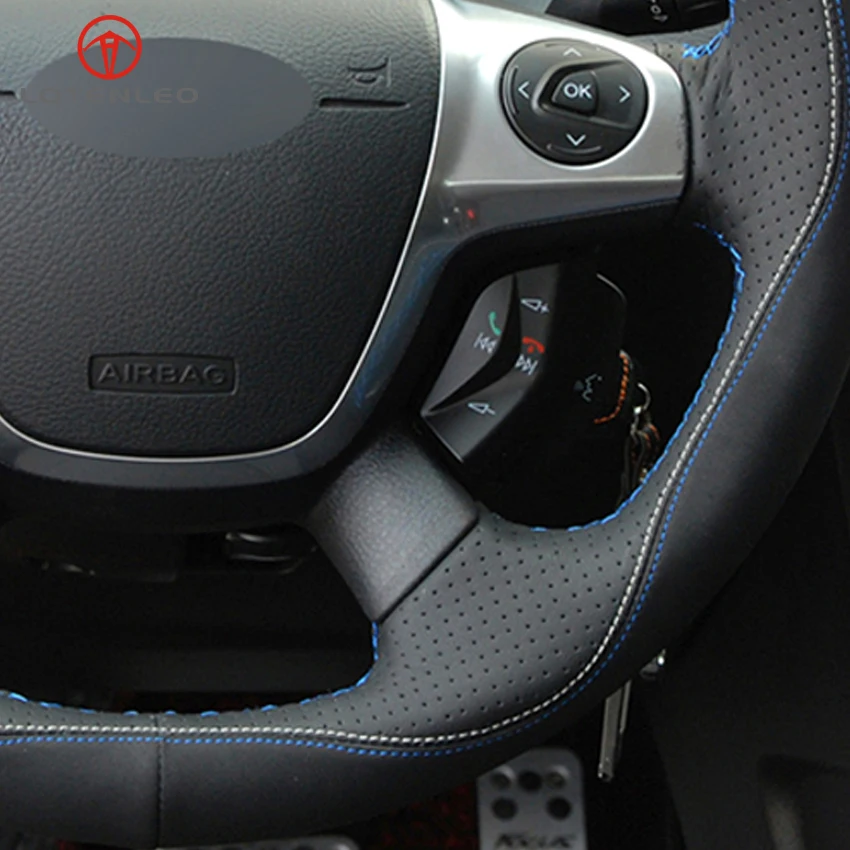 LQTENLEO черный натуральная кожа Замша Чехол рулевого колеса автомобиля для Ford Focus 3 2011- KUGA Escape 2013- C-MAX 2011