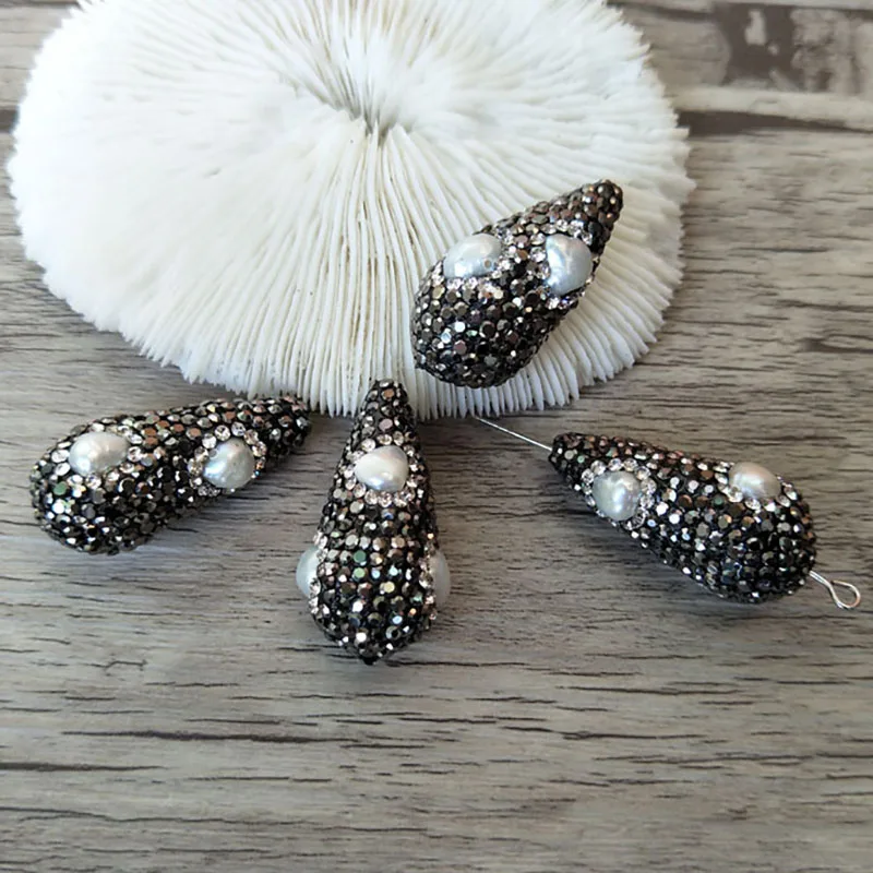 

10 Pieces Nature Pearl beads pave rhinestone connector spacer bead for DIY Making Bracelet necklace Jewelry Finding BD260