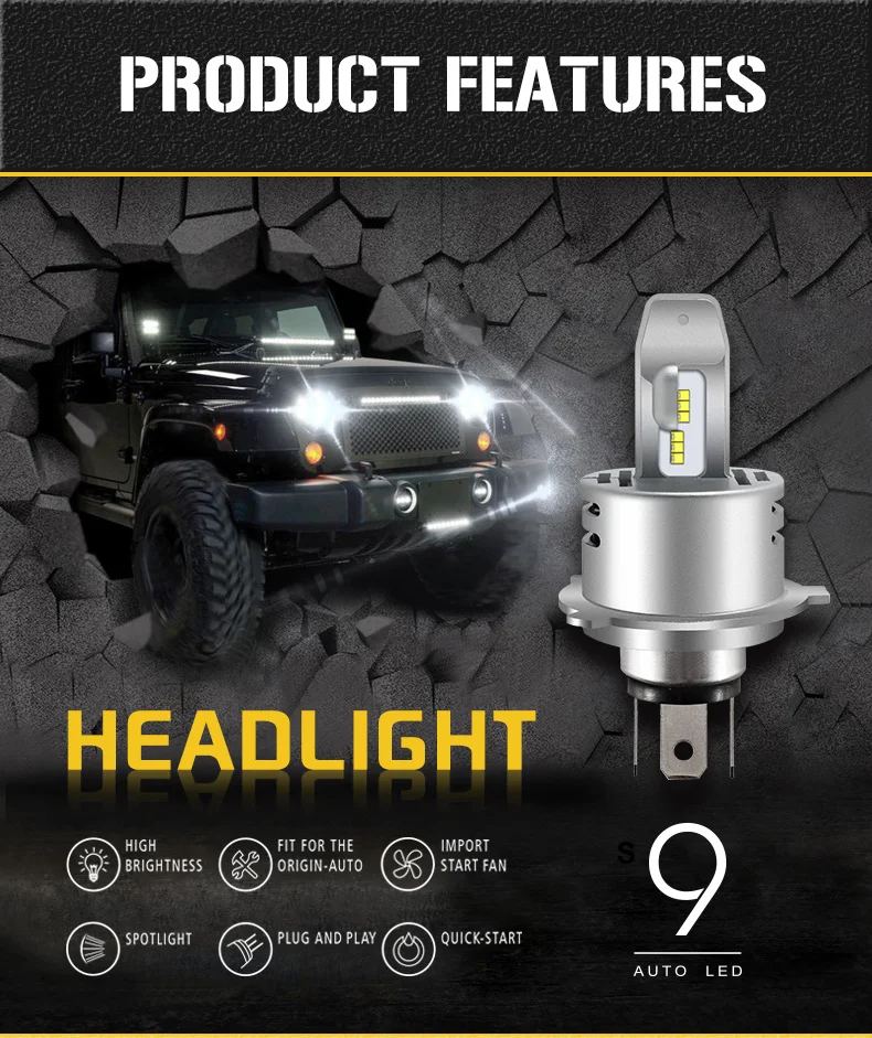 Par Philips ZES чип H4 H7 levou 80 Вт 18000LM 9S Integrado фарол Do Carro Hi / Lo Feixe de Auto Lampadas Canbus Universal