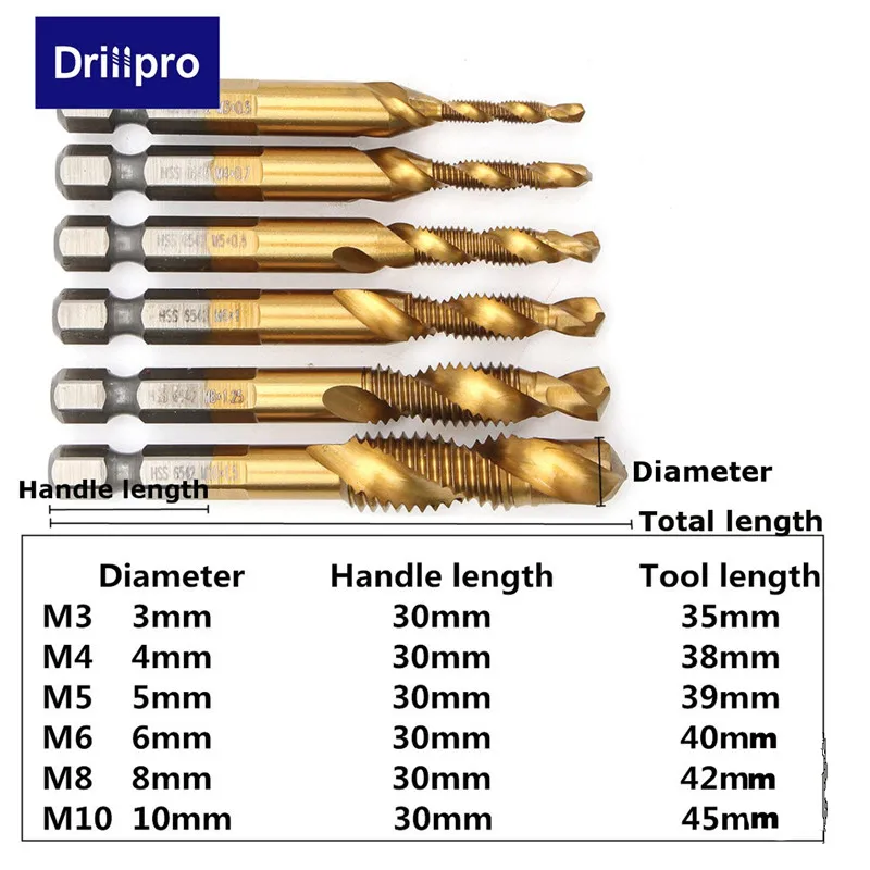 Drillpro Hss Сверло комбинированное сверло Зенковка набор титановый винт кран сверло набор Высокое качество